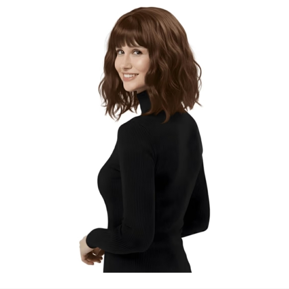 Brown Short Wavy Bob Wig with Bangs